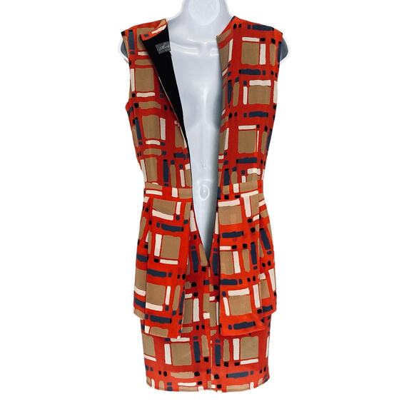 Hunter Dixon Silk Peplum Dress Sleeveless V-Neck Geometric Tribal Print Size 4 - Picture 3 of 16